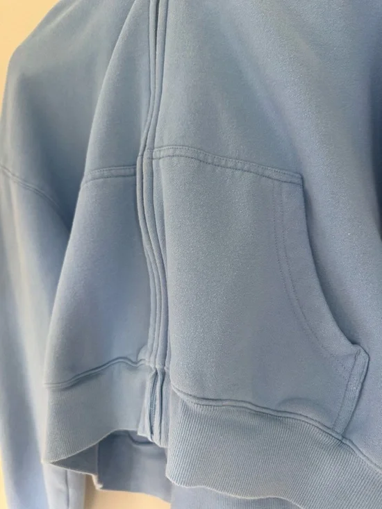 TNA Cozy Fleece Boyfriend Zip Up Hoodie Cropped Light Blue - Picture 7 of 14
